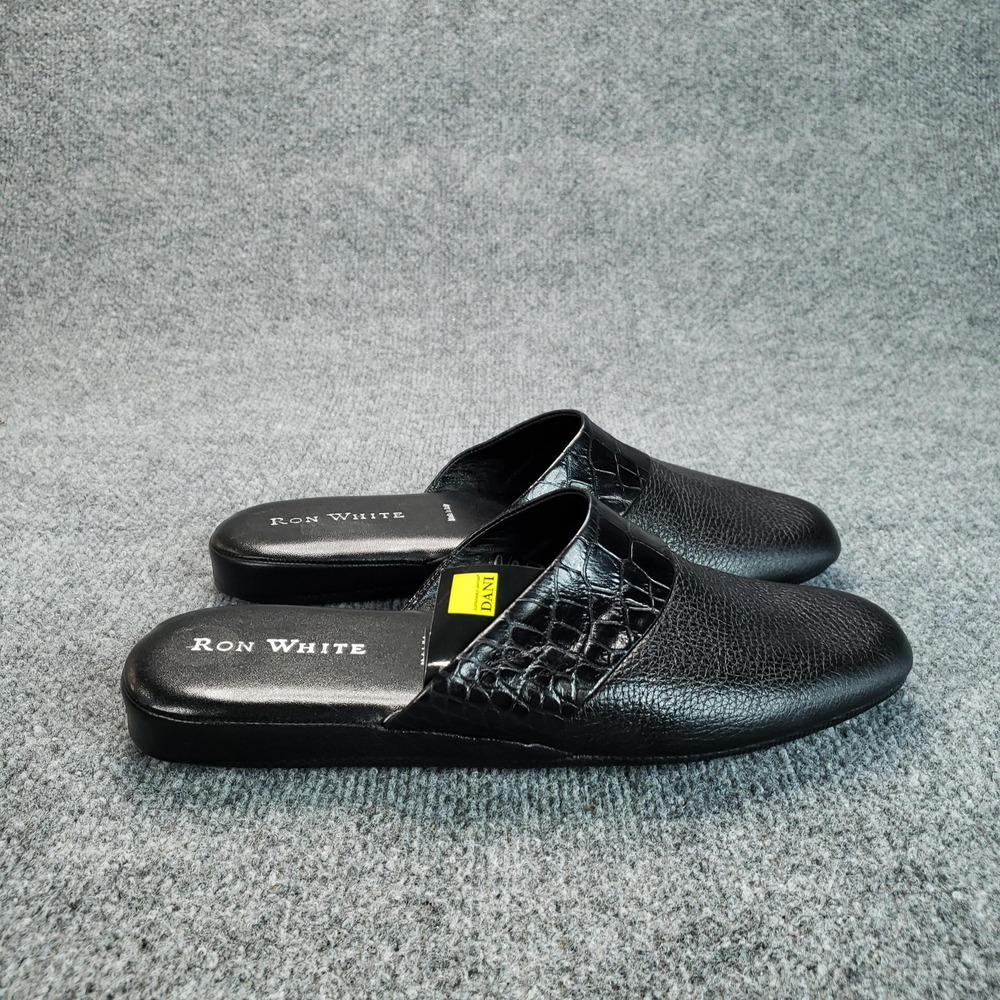 Ron White Mule Mens Size 9.5 EU 43 Black Leather Slip On Slipper Made In Italy